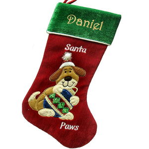 CHRISTMAS STOCKINGS Personalized Holiday Dog Christmas Stocking - Santa Paws Dog Stocking Design Holding Christmas Ornament Cute Stockingfor Dogs Personalized