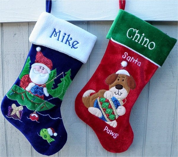 CHRISTMAS STOCKINGS Personalized Holiday Dog Christmas Stocking - Santa Paws Dog Stocking Design Holding Christmas Ornament Cute Stockingfor Dogs Personalized
