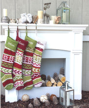 CHRISTMAS STOCKINGS Personalized Knitted Christmas Stockings Green White Red Intarsia Fair Isle Knit Christmas Decor Deer Snowflakes Extra Large