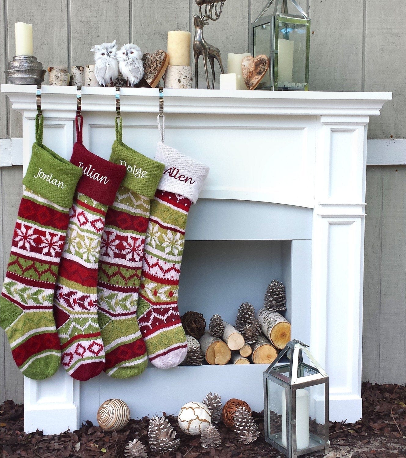 CHRISTMAS STOCKINGS Personalized Knitted Christmas Stockings Red Green White