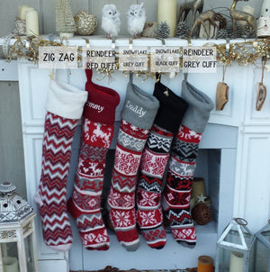 CHRISTMAS STOCKINGS Personalized Large 28"  Knitted Christmas Stockings Red Grey White Intarsia Fair Isle Nordic Modern Christmas Stockings for Holidays