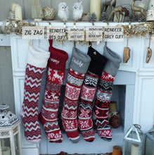 CHRISTMAS STOCKINGS Personalized Large 28"  Knitted Christmas Stockings Red Grey White Intarsia Fair Isle Nordic Modern Christmas Stockings for Holidays