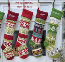 CHRISTMAS STOCKINGS Pet Paw Personalized Knitted Christmas Stockings Green White Red Intarsia Fair Isle Knit Christmas Decor Deer Snowflakes Extra Large