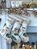 CHRISTMAS STOCKINGS PineCone Branch Down White Christmas Stockings Canvas Linen Natural Pine Cone Branch Elegant Rice Stitch Design Embroidered Rustic Woodland White Christmas Look