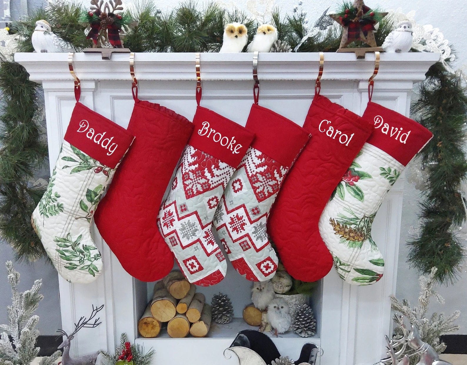 CHRISTMAS STOCKINGS Quilted Timeless Christmas Stockings Embroidered Personalized Holiday