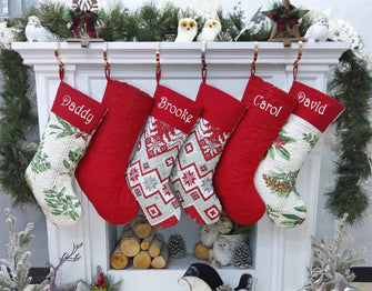 CHRISTMAS STOCKINGS Quilted Timeless Christmas Stockings Embroidered Personalized Holiday