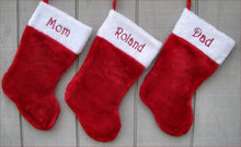 CHRISTMAS STOCKINGS Red white plush embroidered Christmas stocking - Personalized Embroidered Family Stockings - traditional red and white Christmas Stockings