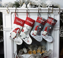 CHRISTMAS STOCKINGS Scandinavian Gnomes Personalized Christmas Stockings Christmas Plaid Red Grey for Kids and Family Xmas 2022
