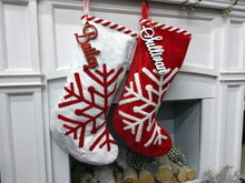 CHRISTMAS STOCKINGS Scandinavian Large 23" Personalized Christmas Stocking Christmas Snowflake Modern Minimalist Red White Candy Cane Stripes