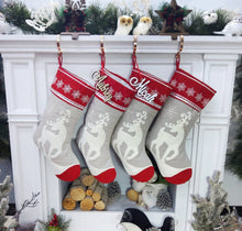 CHRISTMAS STOCKINGS Scandinavian Personalized Stocking Tufted Deer With Snowflakes Embroidered or with Cutout Wood Name Tag Christmas Stockings Family Xmas 2022
