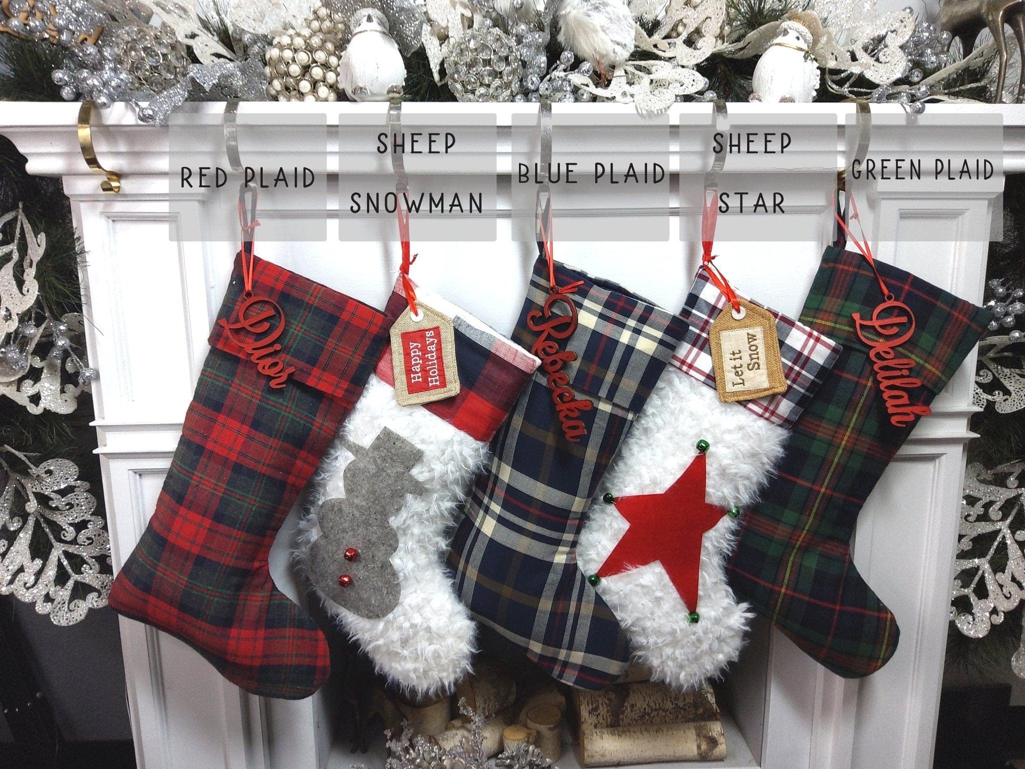 CHRISTMAS STOCKINGS Scottish Plaid Personalized Christmas Stockings with Wooden Name Tags or Embroidered Limited Edition 2022