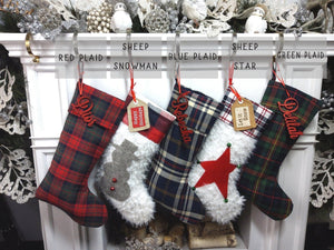 CHRISTMAS STOCKINGS Scottish Plaid Personalized Christmas Stockings with Wooden Name Tags or Embroidered Limited Edition 2022