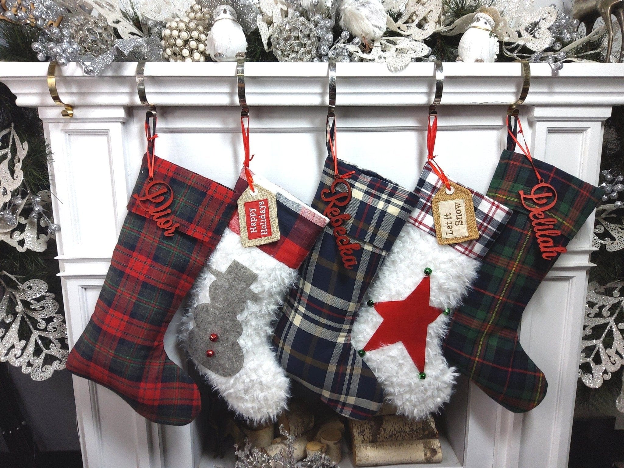 CHRISTMAS STOCKINGS Scottish Plaid Personalized Christmas Stockings with Wooden Name Tags or Embroidered Limited Edition 2022