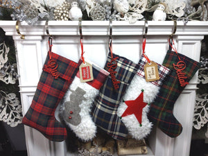 CHRISTMAS STOCKINGS Scottish Plaid Personalized Christmas Stockings with Wooden Name Tags or Embroidered Limited Edition 2022