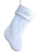 CHRISTMAS STOCKINGS Simple White Velvet Christmas Stocking - Personalized Stocking With Silver Trim Twist Rope on the Cuff - Silver White Christmas Theme