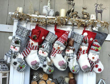 CHRISTMAS STOCKINGS Snowman Personalized Xmas Stockings Grey Plaid or Dark Reds Winter Knits Christmas Stockings for Kids Snowmen Holiday Stockings