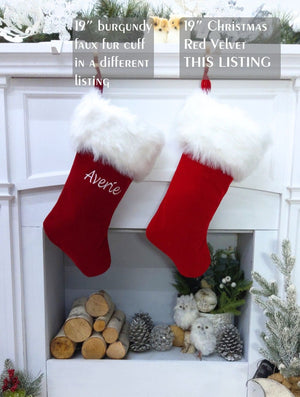 CHRISTMAS STOCKINGS Traditional Red with Faux Fur Christmas Stockings Personalized Embroidered or Christmas Name Tags Matching Set Family Kids Adults Men Women
