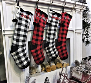 Classy Knit Buffalo Check Plaid Red Black White Farmhouse Adult Personalized Christmas Stockings Family Xmas 2022 Knit Decor