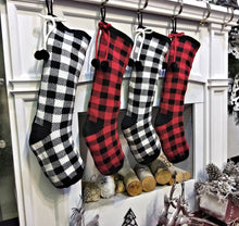 Classy Knit Buffalo Check Plaid Red Black White Farmhouse Adult Personalized Christmas Stockings Family Xmas 2022 Knit Decor