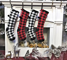 Classy Knit Buffalo Check Plaid Red Black White Farmhouse Adult Personalized Christmas Stockings Family Xmas 2022 Knit Decor