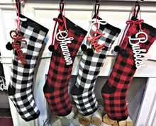 Classy Knit Buffalo Check Plaid Red Black White Farmhouse Adult Personalized Christmas Stockings Family Xmas 2022 Knit Decor