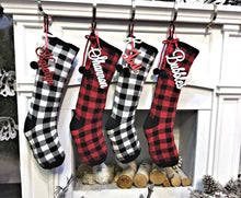 Classy Knit Buffalo Check Plaid Red Black White Farmhouse Adult Personalized Christmas Stockings Family Xmas 2022 Knit Decor