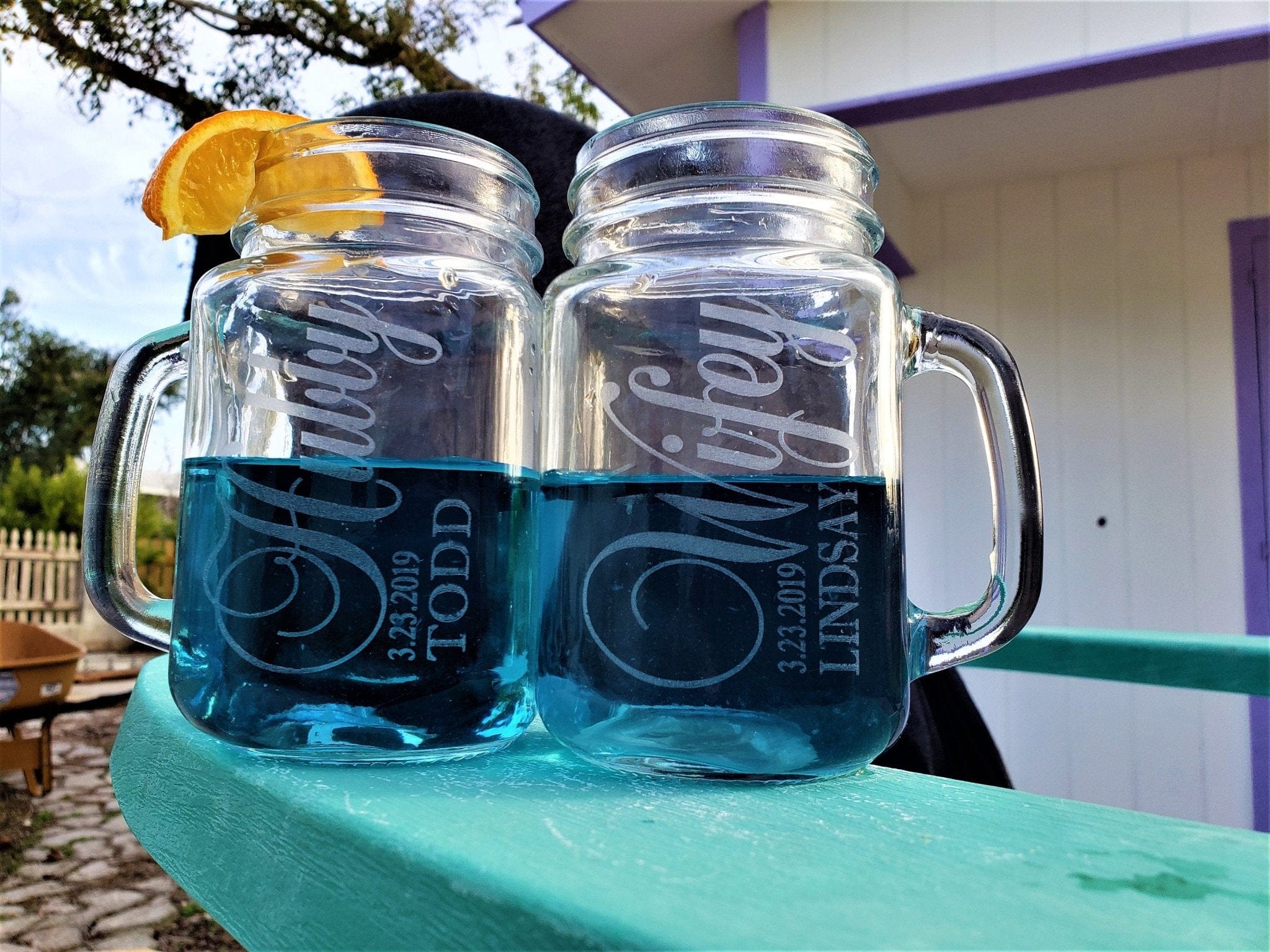 COUPLES GIFTS Anniversary Gifts 16 Oz Hubby Wifey Beer Mugs Mason Jars Wedding Personalized Gift Idea for Him Her Couple Parents Men Women 25th 50th 30th