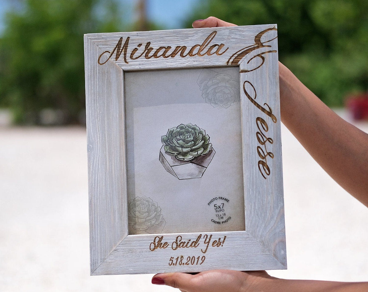 COUPLES GIFTS Barn Wood Personalized 5x7 Picture Frame Engagement Wedding Anniversary Him Her Gift Idea Present Couple Minimalist Coastal Whitewash