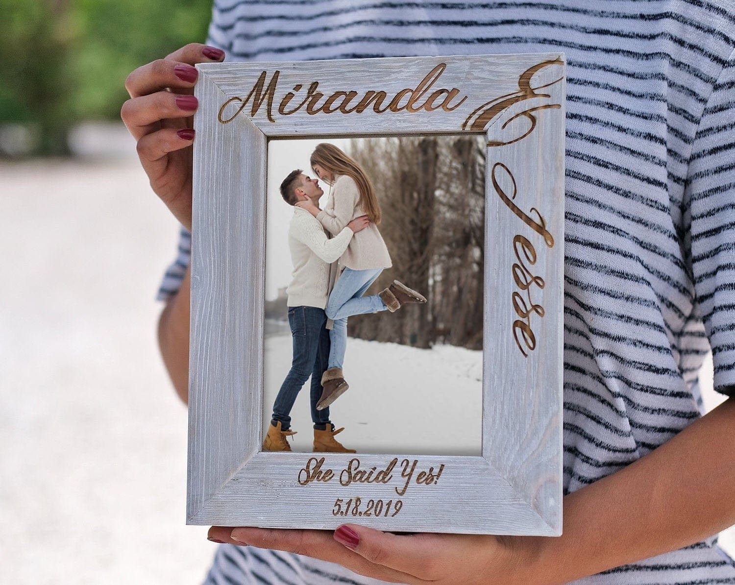 COUPLES GIFTS Barn Wood Personalized 5x7 Picture Frame Engagement Wedding Anniversary Him Her Gift Idea Present Couple Minimalist Coastal Whitewash