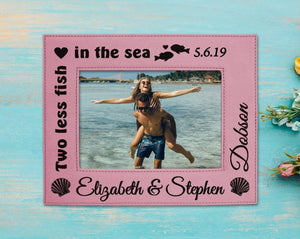 COUPLES GIFTS Couples Bride Groom Engraved Wedding Picture Frame Personalized Two Less Fish Beach Ceremony Bridal Shower Housewarming Decor Wife Husband