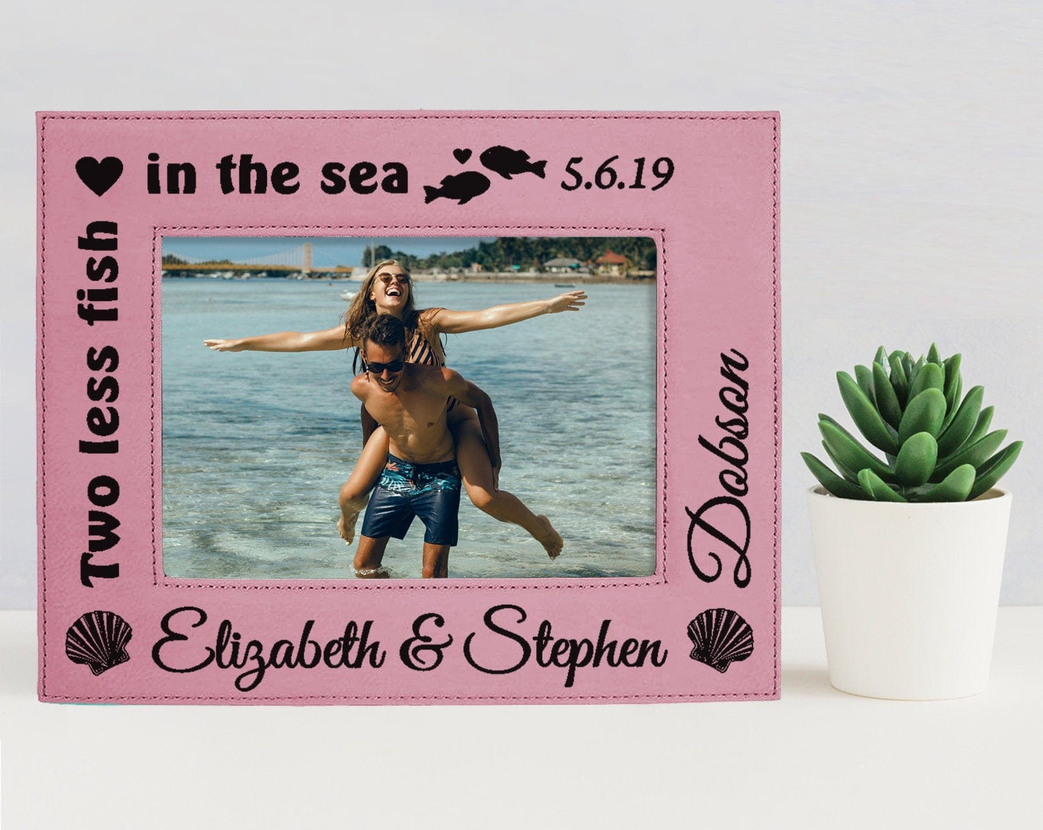 COUPLES GIFTS Couples Bride Groom Engraved Wedding Picture Frame Personalized Two Less Fish Beach Ceremony Bridal Shower Housewarming Decor Wife Husband