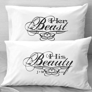 COUPLES GIFTS Couples  Pillow Cases Beauty Beast  pillowcases personalized gift idea for him or Her Bridal Shower Anniversary or Wedding