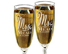 COUPLES GIFTS Custom Mr and Mrs Newly Married Champagne Glasses w/ Last Name Date Set of 2 Wedding Flutes Couples, Toasting, Anniversary, Engagement Gift