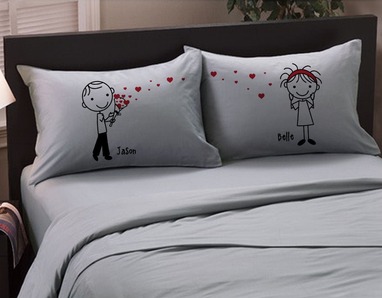 COUPLES GIFTS Cute Heart Bouquet Gift for Boyfriend  Girlfriend Pillowcases  Couple Anniversary Pillow Cover Personalized Stick People Lovers Valentine