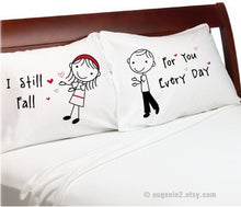 COUPLES GIFTS Falling in Love Pillow Cases Stick Figure Valentine Day Couple Anniversary Boyfriend Girlfriend Husband Wife His Hers Long Distance Love
