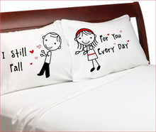 COUPLES GIFTS Falling in Love Pillow Cases Stick Figure Valentine Day Couple Anniversary Boyfriend Girlfriend Husband Wife His Hers Long Distance Love