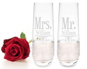 COUPLES GIFTS Future Mr. Mrs. Wine Flutes Set of 2 Stemless Vows Engagement Proposal Mom Dad Grandma Anniversary Newly Married Couples Gifts Bridal Decor
