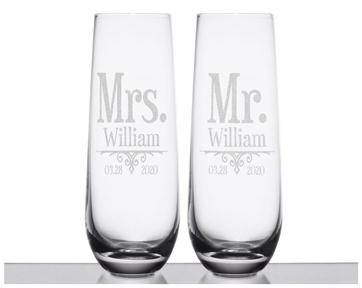 COUPLES GIFTS Future Mr. Mrs. Wine Flutes Set of 2 Stemless Vows Engagement Proposal Mom Dad Grandma Anniversary Newly Married Couples Gifts Bridal Decor