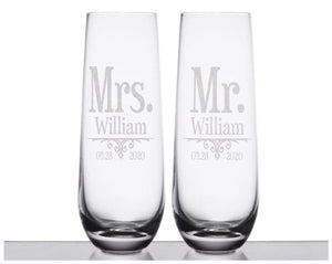 COUPLES GIFTS Future Mr. Mrs. Wine Flutes Set of 2 Stemless Vows Engagement Proposal Mom Dad Grandma Anniversary Newly Married Couples Gifts Bridal Decor