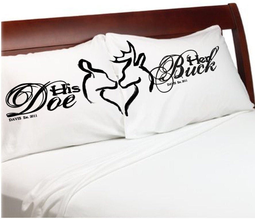 COUPLES GIFTS Her Buck His Doe Kissing Pillowcases Boyfriend Girlfriend Couple Anniversary Pillowcases Love Hunter