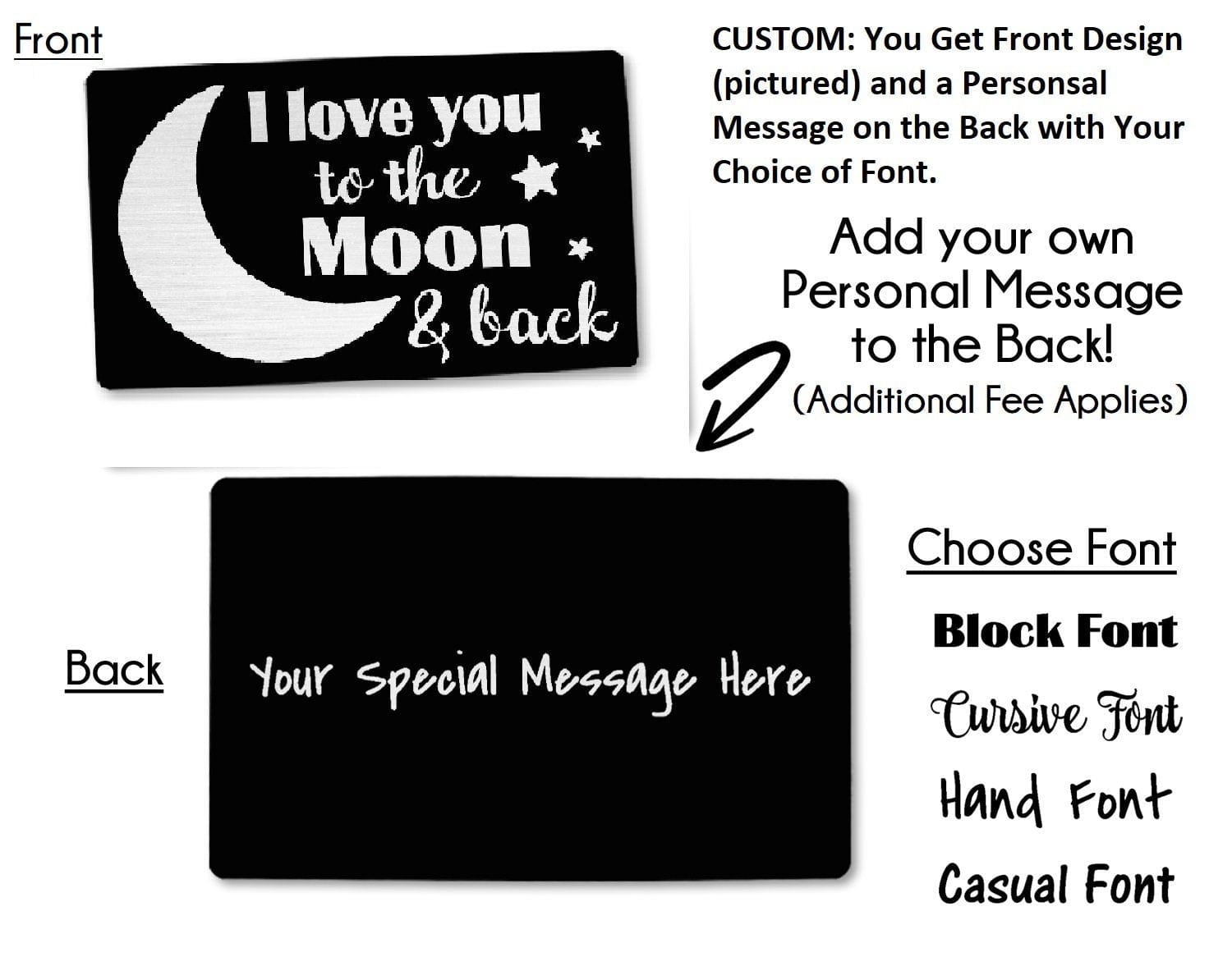 COUPLES GIFTS I Love You Personal Black Wallet Card for Men Husband Women Laser Engraved Metal Wallet Insert Message Card Groom Gift for Anniversary