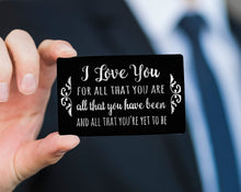 COUPLES GIFTS I Love You Special Quote on Black Metal Wallet Card for Husband Wife Wedding Vows Message Keepsake Groom's Gift 25th Anniversary Present