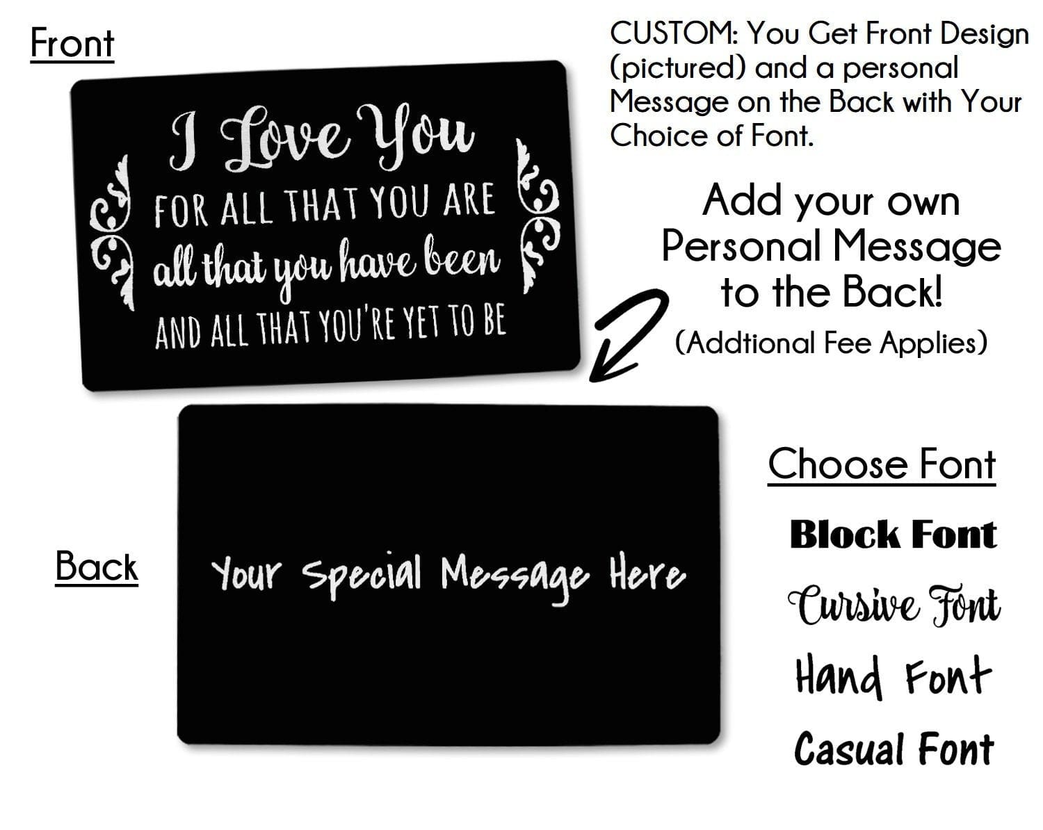 COUPLES GIFTS I Love You Special Quote on Black Metal Wallet Card for Husband Wife Wedding Vows Message Keepsake Groom's Gift 25th Anniversary Present