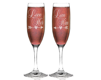 COUPLES GIFTS LoveHer LoveHim Set of 2 Valentines Champagne Glasses Valentines Day Celebration Gift Engraved Wedding Anniversary Toasting Celebratory Gift