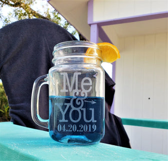 COUPLES GIFTS Me & You Personalized Set of 2 Wedding Anniversary Valentines Day Mason Jar Mug Custom His Her Couples Gift Engagement Bridal Shower Favor