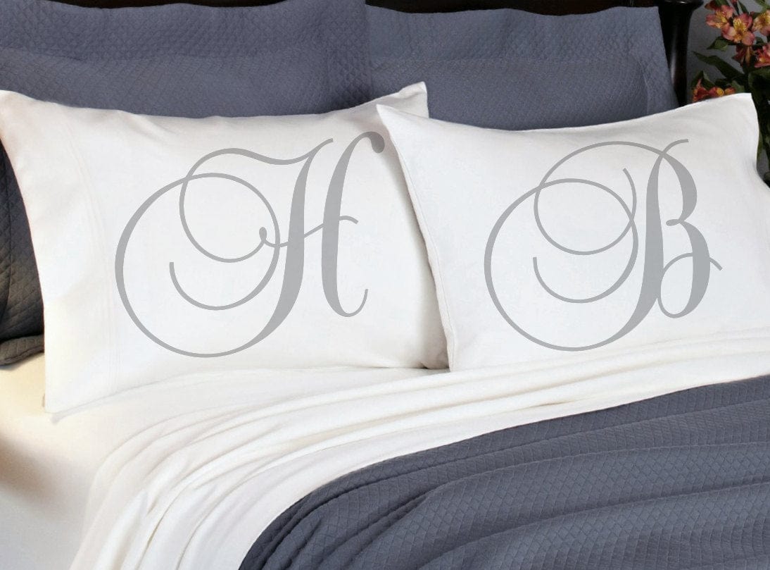 COUPLES GIFTS Monogram Initial Couples Pillowcases Boyfriend Girlfriend Couple Anniversary His Hers Husband Wife Pillow Cases Elegant Bedroom Decor Gift