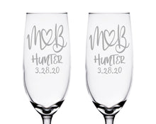 COUPLES GIFTS Monogrammed Initials Couples Gift Husband Wife His Her Set of 2 Champagne Wine Glass Engraved Glassware Renew Vows 25th Wedding Anniversary