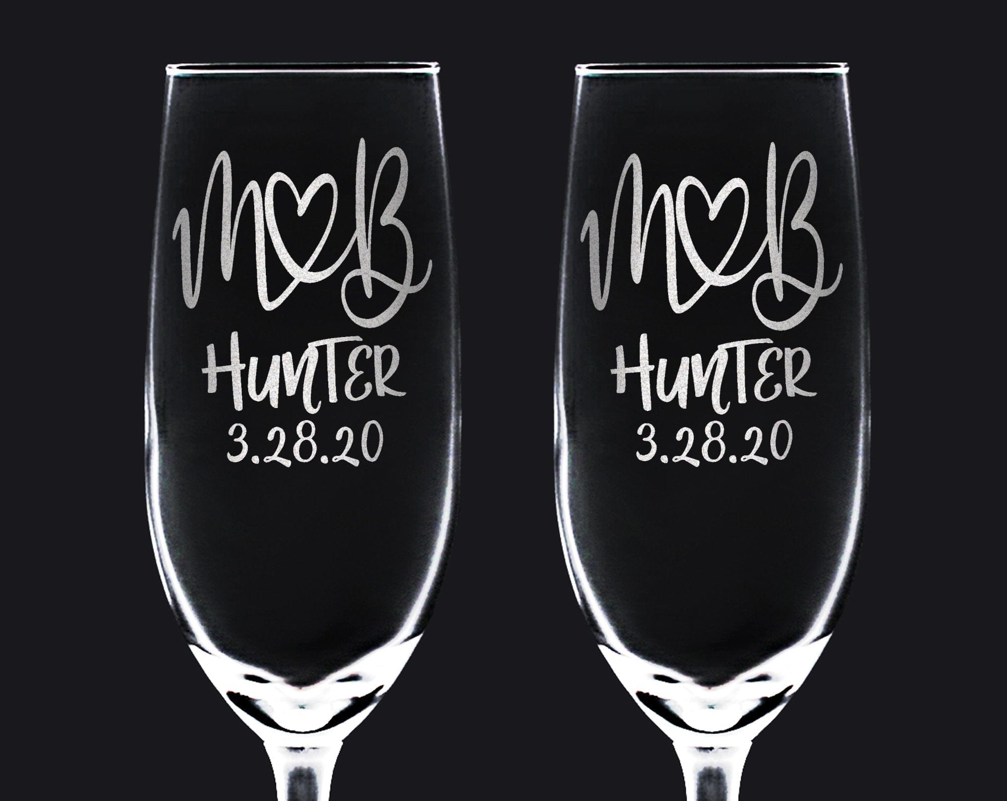 COUPLES GIFTS Monogrammed Initials Couples Gift Husband Wife His Her Set of 2 Champagne Wine Glass Engraved Glassware Renew Vows 25th Wedding Anniversary