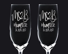 COUPLES GIFTS Monogrammed Initials Couples Gift Husband Wife His Her Set of 2 Champagne Wine Glass Engraved Glassware Renew Vows 25th Wedding Anniversary