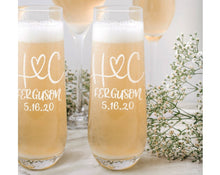 COUPLES GIFTS Monogrammed Initials Couples Gift Husband Wife His Her Set of 2 Stemless Champagne Engraved Glassware Renew Vows 25th Wedding Anniversary